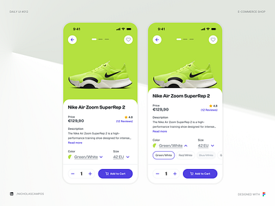 Mobile E-commerce Shop 012 add to cart challenge daily ui 012 dailyui dailyuichallenge description e commerce ecommerce mobile nike product shoes shop sneaker store ui uidesign