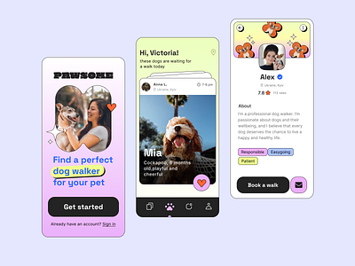 Pawsome🐾 application design dogs gradients mobile neobrutalism pets ui ux