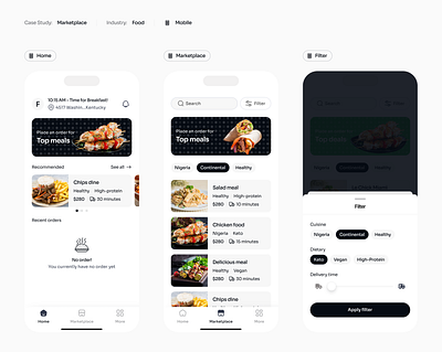 Food Marketplace App – Find, Order & Enjoy! filter food home marketplace mobile app modal ui ux