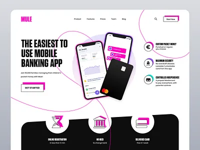 Mule Banking App Landing Page app b2b landing page banking app clean defi design finance finance website fintech homepage landing page modern neobank payment saas saas landing page ui wallet web website
