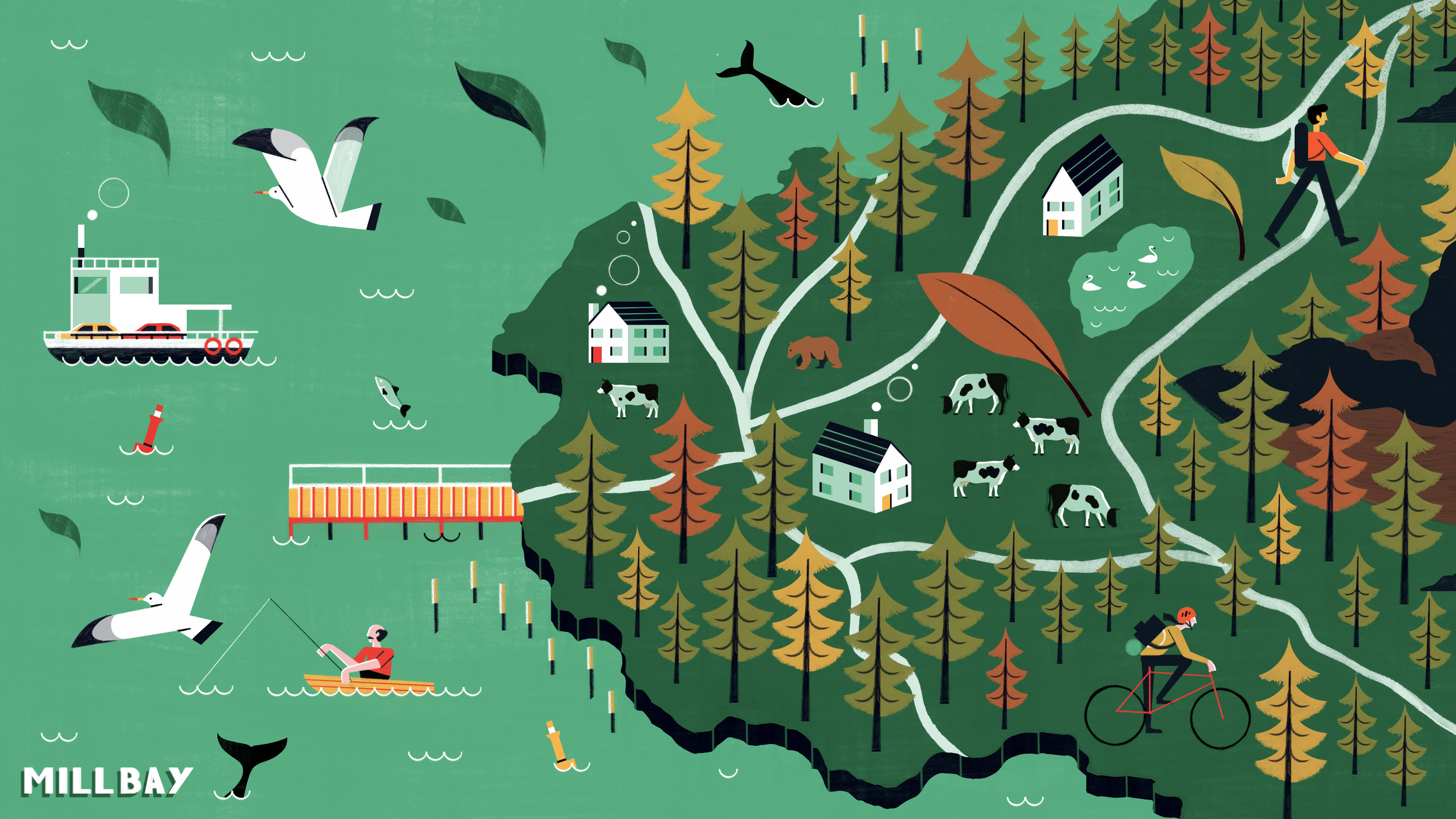 Mill Bay digital farming fishing folioart illustration map michael driver