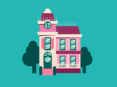 Inktober 2022 - Scallop antique architecture design home house illustration inktober mansion pink scallop vector vector illustration