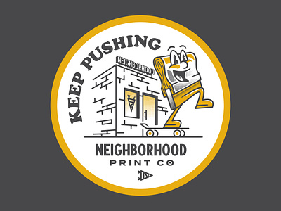 Keep Pushing character draw illustration man memphis neighborhood print company print shop pushing screen printing skate skateboard squeegee