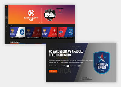 Euroleague TV - Android App android tv app ui ux design wireframing