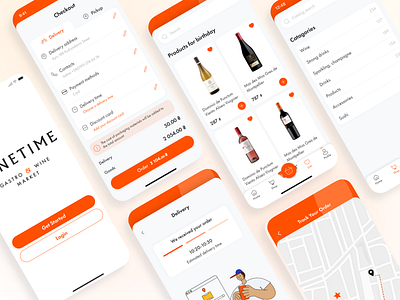 Winetime app app card cards categories dribbble follow footer icons ios like login map maps new onbording popular product design tabs ui wine