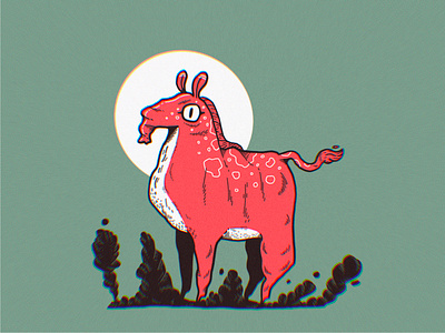 Red Horse-Like Creature animal cartoon drawing fantasy horse illustration moody polish procreate sci-fi