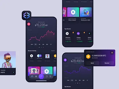 Exodus mobile Dashboard app bitcoin crypto dashboard design ethereum exodus lightning nft portfolio solana ui ux wallet