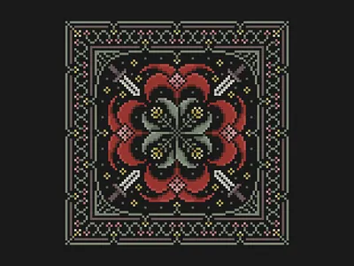 Floral Motif - Cross Stitch Pixel Art border botanical cottagecore cross stitch dark fantasy embroidery fantasy floral folk art motif needlework nordic pattern storybook