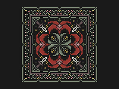 Floral Motif - Cross Stitch Pixel Art border botanical cottagecore cross stitch dark fantasy embroidery fantasy floral folk art motif needlework nordic pattern storybook