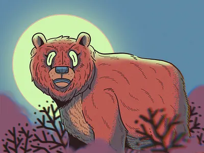Full Moon Bear animal autumn cartoon character design design drawing editorial illustration moon night polish illustration procreate