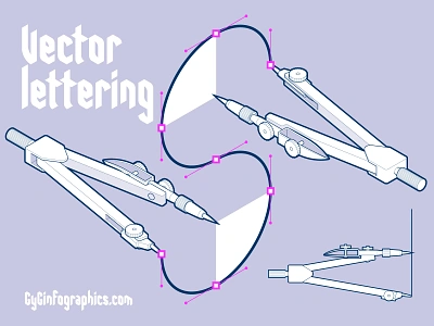 Vector Lettering anchor point arcs circle compass device drawing compass drawing instrument drawing tool handle isometric isometric art lettering line art needle oldies technical drawing technical graphics technical illustration traces vector graphics