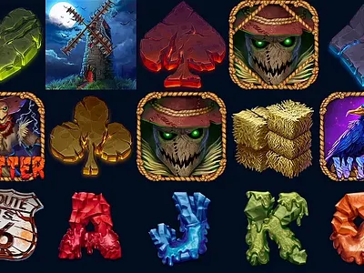 Animation of the slot symbols for the "Scarecrow" game animation design casino art casino design gambling art gambling design game art game design game designer illustration motion design motion graphics scarecrow slot design slot game art symbols animated symbols animation symbols design