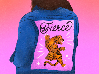 Fierce denim jacket fierce illustration lettering portrait tiger typography