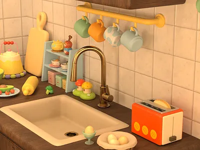 Kitchen filled with tiny stuff 3d 3d art 3d illustration arnold autodesk graphic design maya substancepainter