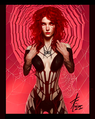 A Recent Commission commision fantasy illustration scary halloween spider lady sexy super hero villian