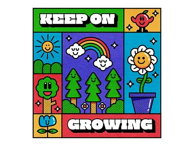 Keep On Growing blue color design fun green happy illustration red vector yellow