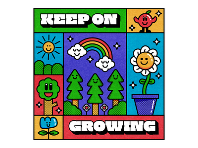 Keep On Growing blue color design fun green happy illustration red vector yellow