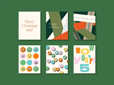 Six new greeting cards now available on birthday button celebration christmas card five years gift greeting card holidays illustration merry nerd pattern ribbon santa snow stationery winter wrapping paper