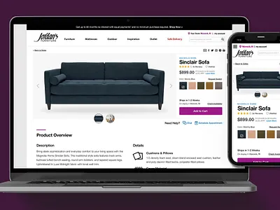 Product Display Page Re-design design design test e commerce ecommerce furniture pdp product design product detail product page redesign responsive swatches ui ux website