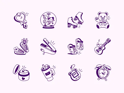 Girly Doodles beauty chic cute doodle doodleart fashion feminine girls girly girly art girly things glamor hand drawn icon set love makeup pretty purple toys vector