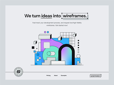 Wireframes.com abstract animation cube doorway gradient grid illustration landing page minimal motion pixel portal simple surreal typography ui vector web wip wireframe