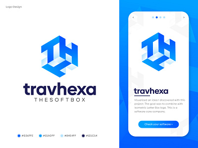 Isometric Logo Design - Travhexa Branding 3d 3d box 3d logo brand brand identity branding creative data devlopment gradient grid isometric design isometric logo letter t logo logo design modern logo software technology trendy