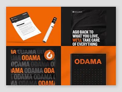 Odama Rebranding - Brand Application 🔥 brand brand application brand guidelines brand identity brand mockup brand positioning branding identity identity guidelines logo logo design mockup odama studio visual identity