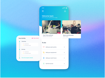 Offit Case Study - Office Stretching Mobile App Design clean ui design design mobile design mobile ui mobile ux office app ui ux