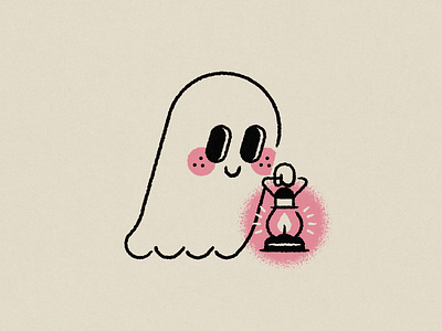 Vectober // Lantern cute flat ghost illustration inktober lantern line art pink texture vectober