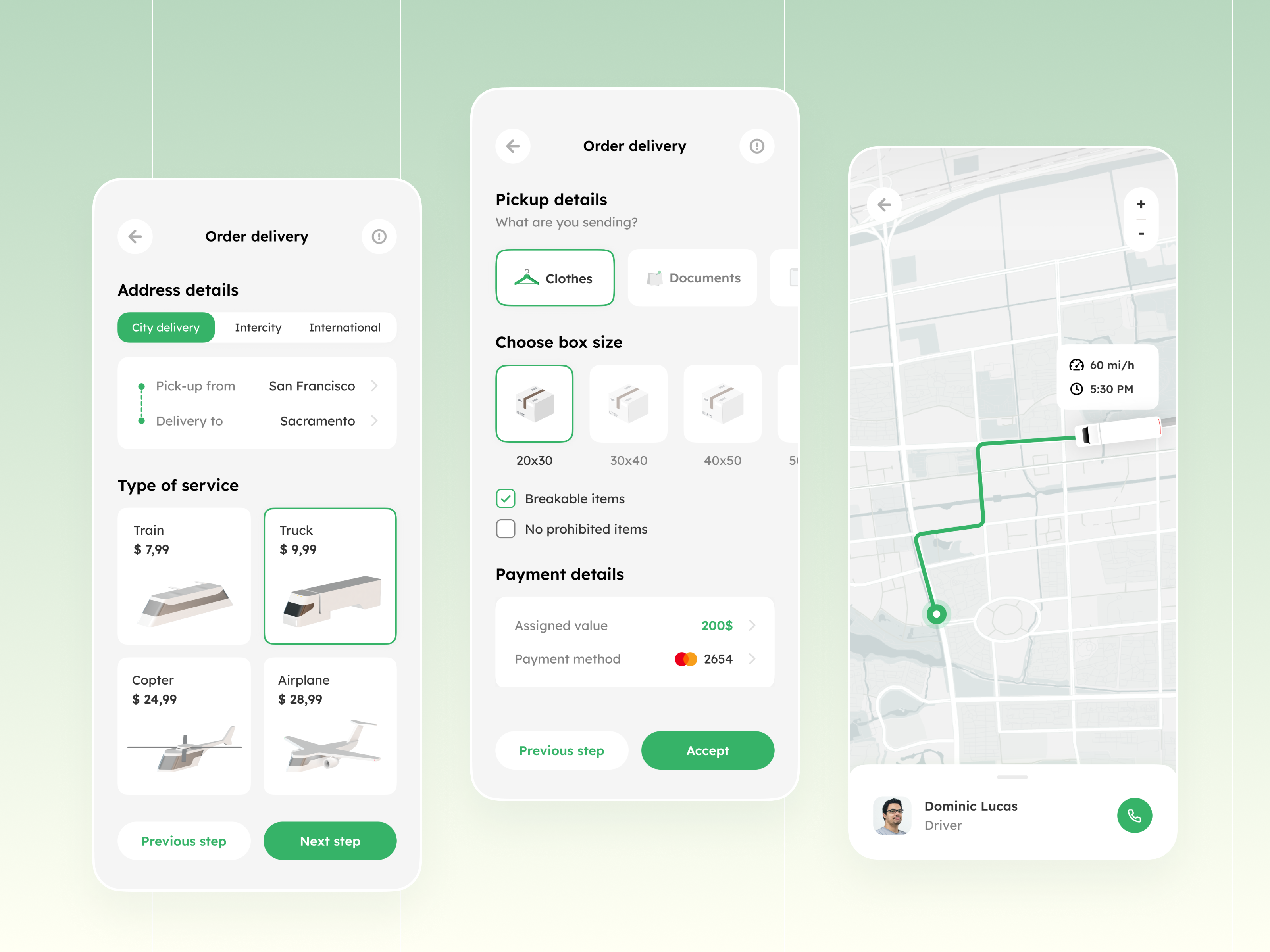 Example of Cargo delivery mobile logistic app