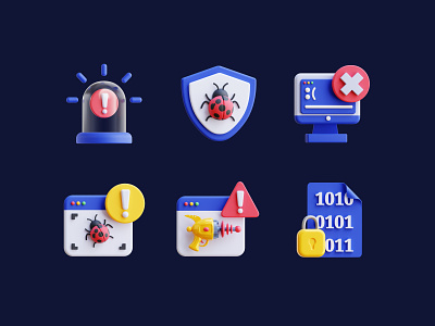 3D Cyber Crimes 3d 3d icons alarm alert attention blender blender3d bluescreen bug error forbidden gun lock notification protection shield virus warning