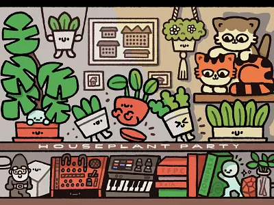 Catbeats - Houseplant party cartoon cat catbeats cute design doodle fun houseplant illustration japanese kawaii party smiski