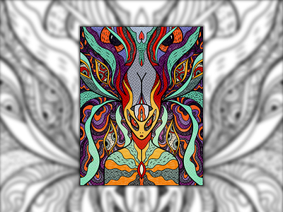 Psychedelic coloring page acid art book bright coloring book design drawing for adults hand drawn high illustration line art page psychedelic stoned