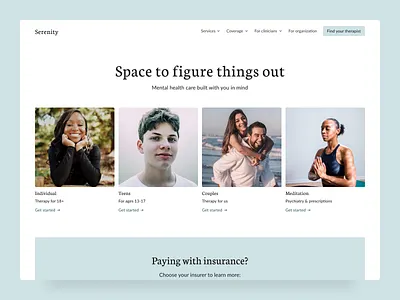 Serenity - Mental Healthcare Landing Page branding design healthcare home page landing page mental health ui ui design ux ux design web design