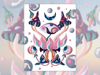 Fantasy mushroom garden bitmap book illustration colorful drawing eyes fairytale fantasy garden illustration mind blowing moon mushroom nature painter plant procreate psyart psychedelic