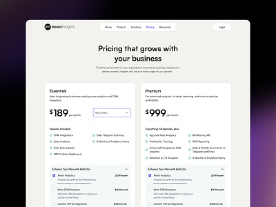 Beastinsights Pricing Page analytics data visualization design e commerce ecommerce interface pricing pricing page product design saas ui user experience user interface ux web webiste website design