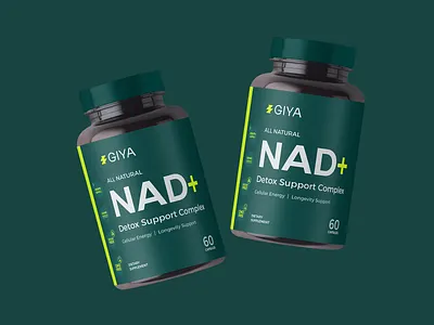 GIYA | Supplements packaging design amber bottle brand identity branding design green jar label nad packaging packaging design pills sport supplements vitamins wellness