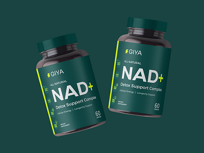 GIYA | Supplements packaging design amber bottle brand identity branding design green jar label nad packaging packaging design pills sport supplements vitamins wellness