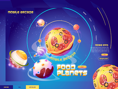 Mobile Arcade Game Website Landing Page arcade food game game arcade landing page planet ui ux web website