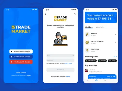 Trading Platform App app app design blockchein chat coins concept crypto currency figma invest investment app ios market mobile design socialmedia trade trading tradingapp ui ux