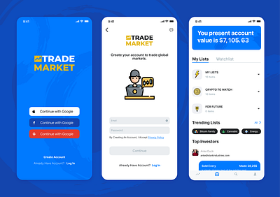 Trading Platform App app app design blockchein chat coins concept crypto currency figma invest investment app ios market mobile design socialmedia trade trading tradingapp ui ux