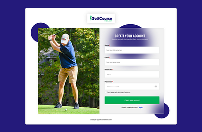 Sign up and sign in screen for Golfcourse website golf graphic design sign in sign up ui ux