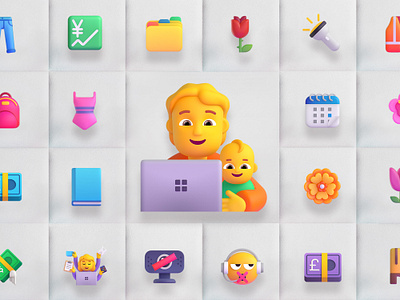 Microsoft Fluent Design —— Emojis 2D II 3d avatar 3d design 3demojis app design emojis father illustration illustrator interface leo natsume microsoft microsoft design money product design ui ui design ux uxdesign web