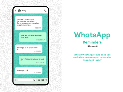 Reminder for WhatsApp animation concept design idea messenger mobile prototype ui uiux ux