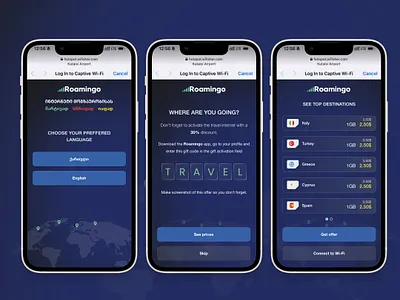 Roamingo App airport appdesign branding design hotspot identity ui uiux usercentered ux wifisher
