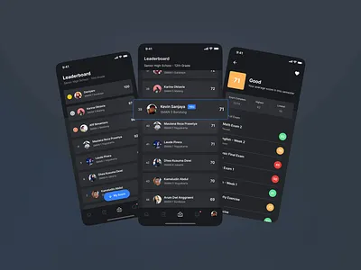 Smartdeck- Leaderboard (Dark Mode) android app dark mode e learning education illustration leaderboard minimal mobile online class online course online learning school school app score students teacher ui ui kit ux