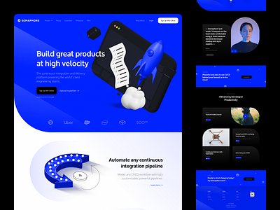 Semaphore - Website 3d blue clean dark design developer hero header illustration landing page minimal saas ui ui design ux ux design