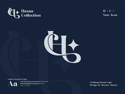 Fashion - Clothing Logo - Hasan Collection Logo Design apparel apparel logo c letter characters clothing brand logo custom logo dress fashion logo h letter h logo hasan collection logo hc letter hc star logo lasthusain logo logo design logo in spiration shine icon star icon typography