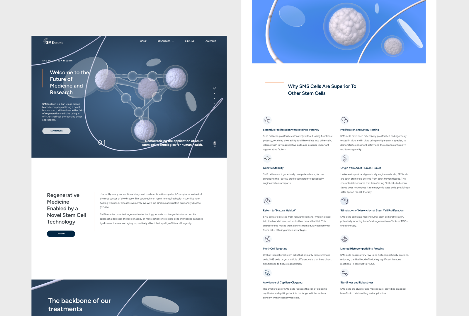 SMSbiotech Website Design Biotech Medicine - Homepage biology biotech design figma homepage landing page lightspace medicine smsbiotech stem cells ui ui design web design website design