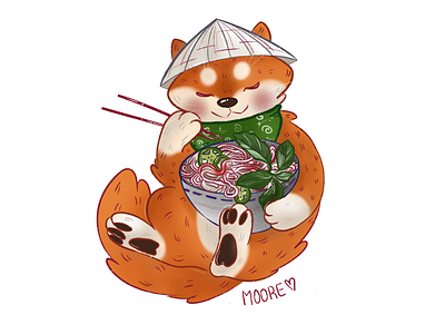 Shiba Inu in Vietnam (Pho Bo edition) animal illustration dog illustration illustration pho bo procreate shiba shiba inu vietnam illustration